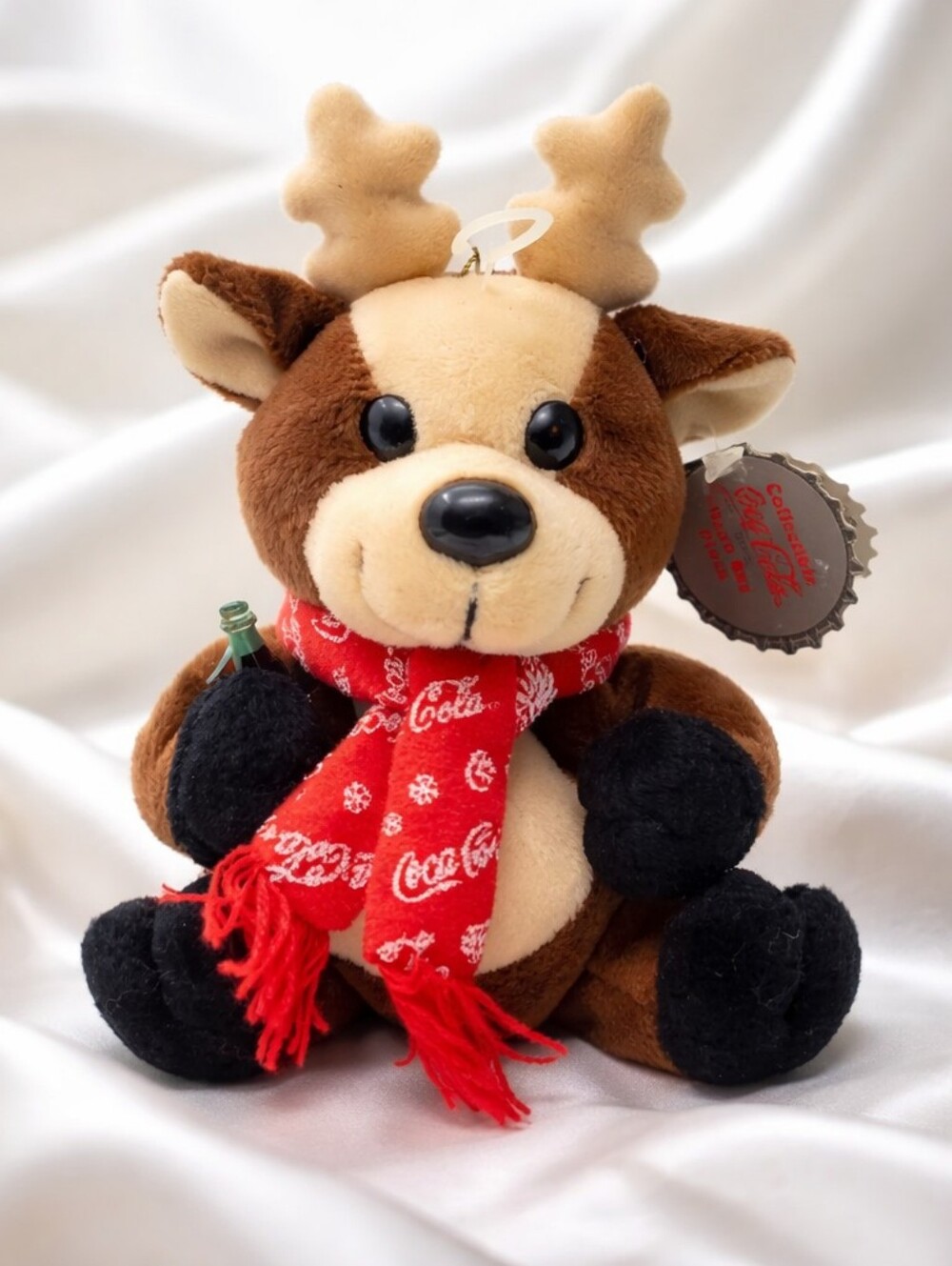 Vintage 1998 Coca-Cola Collectable Reindeer Plush Ornament